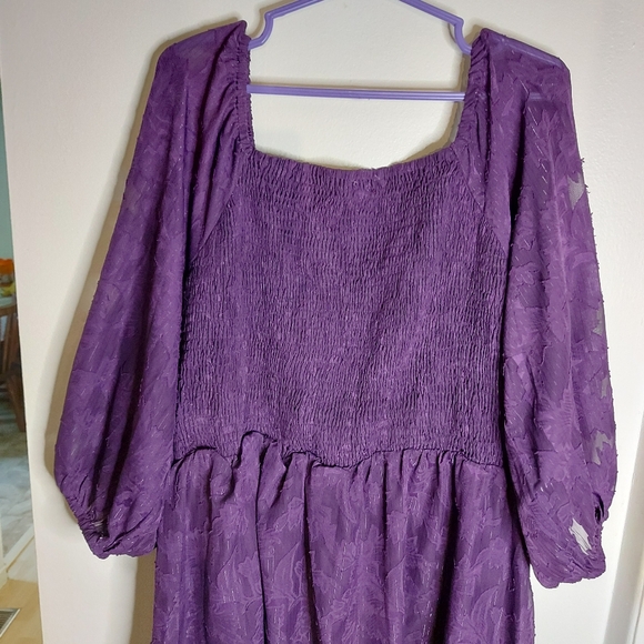 Addition Elle Purple Floral Balloon Sleeve Dress - Picture 10 of 13